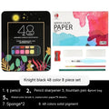 48 colour solid watercolour paint set showing compartmentalised layout with Black Knight, Girl Pink and Sunshine Blue shades