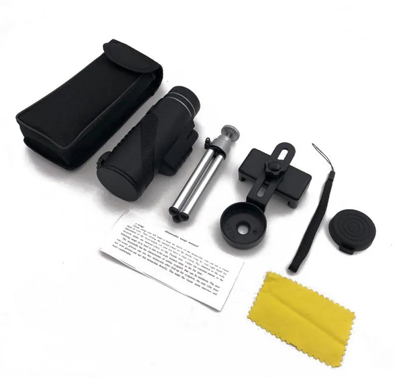 Black HD 40x60 monocular telescope with fully coated lenses and compact design