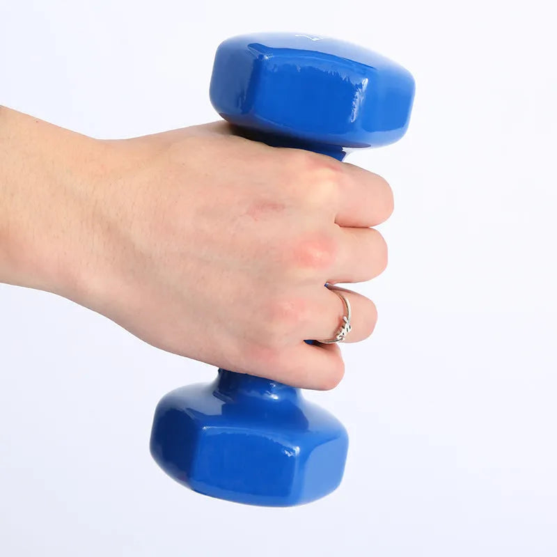 Bright colour plastic-coated fitness dumbbells suitable for home workouts with floor protection