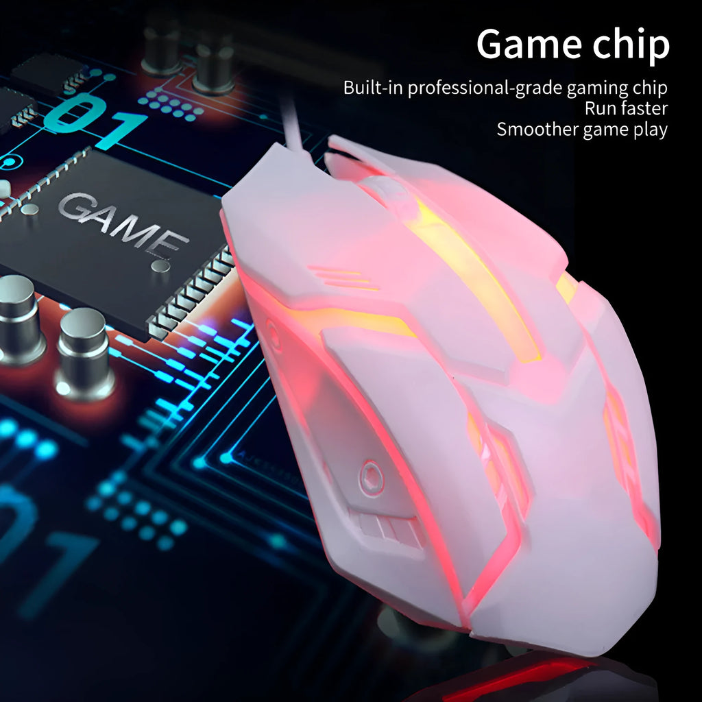 Wired USB computer mouse with colourful glowing LED lighting in black and white options