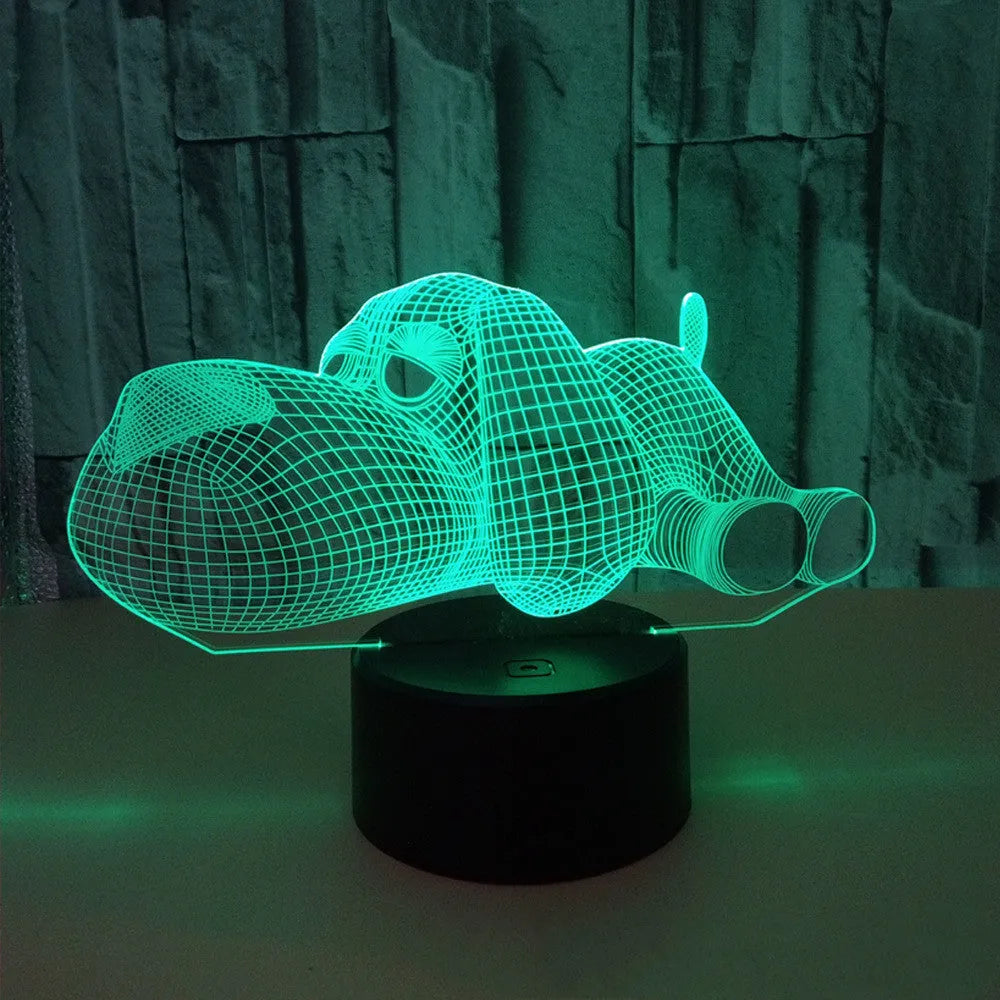 Doggo 3D illusion desktop lamp glowing in multiple colours with easy-touch button