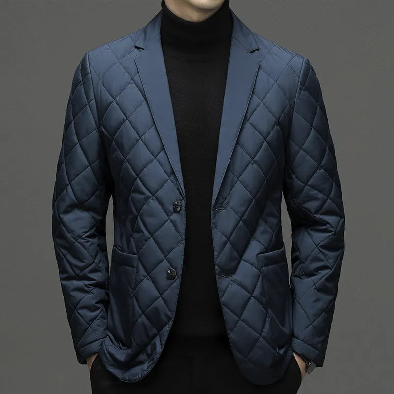Men's black winter down jacket cardigan with side seam pockets, regular fit