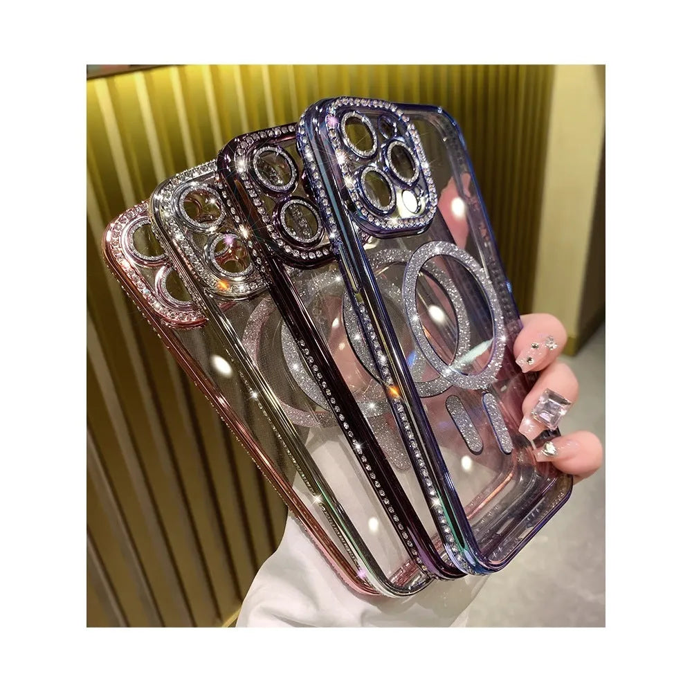Wireless magnetic soft silicone iPhone case in deep purple, rose gold, space silver, or far peak blue