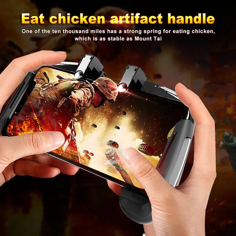 AK16 extendable game controller with L1R1 triggers attached to mobile phone for PUBG gaming