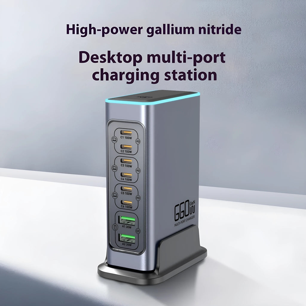 660W gallium nitride desktop fast charger with multiple TYPE-C ports and international plug options