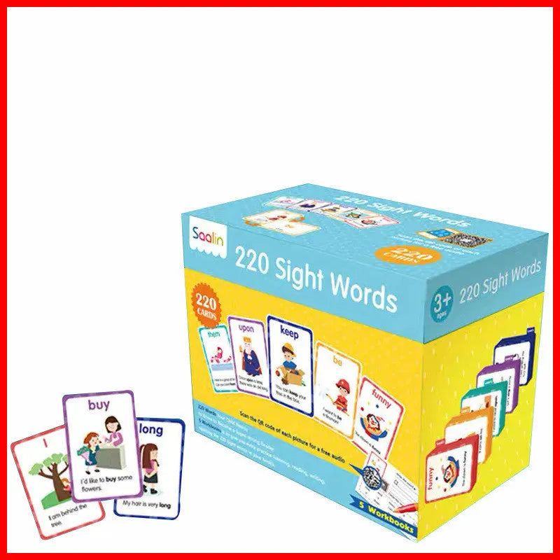 Early childhood education high-frequency word card gift box set with 220 cards and workbooks