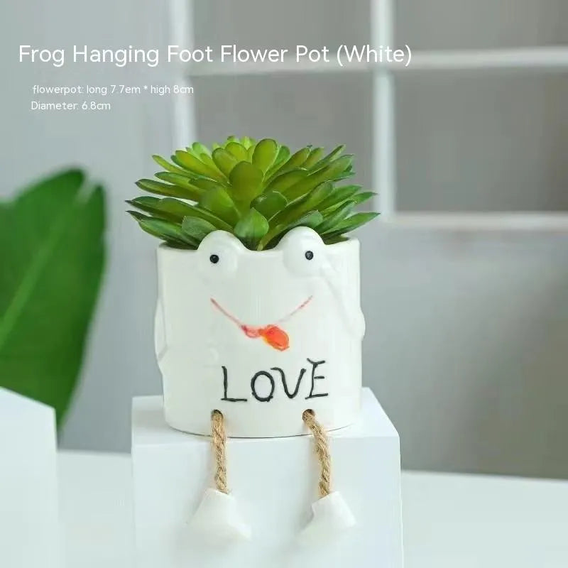 Ceramic hanging foot flowerpot in a cartoon style, suitable for succulent plants on a desktop