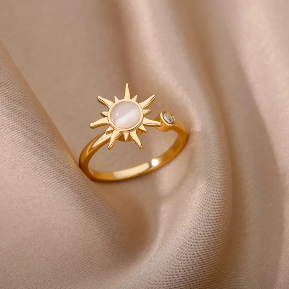 Women's adjustable rotatable decompression ring in gold or platinum electroplated copper