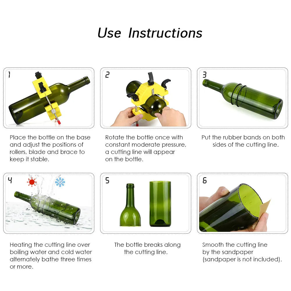Yellow bottle cutter tool for cutting glass beer and wine bottles in DIY crafts
