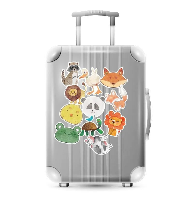 36 piece retro beach sticker collection showing surfing and travel designs with matte finish