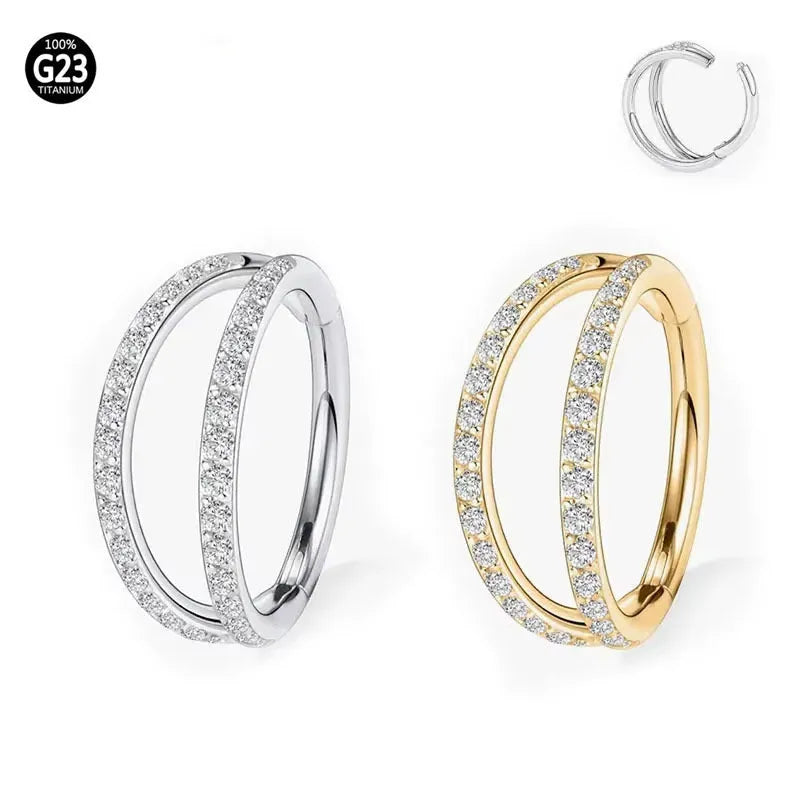G23 titanium alloy lip nose ring with zircon diamond coating in steel colour and gold colour options