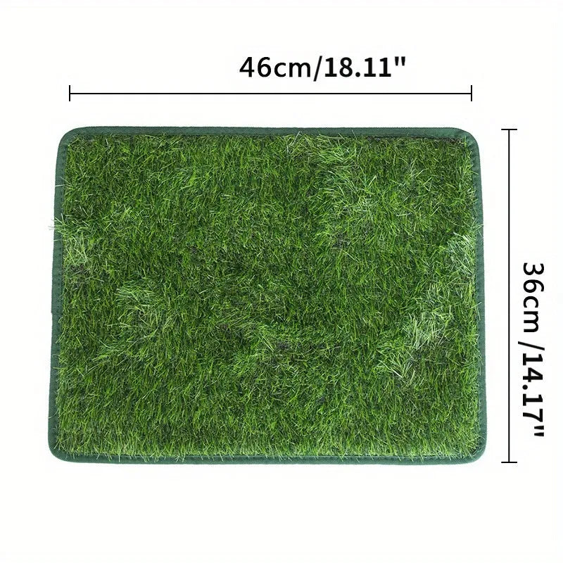Artificial grass pet toilet training mat shown in three sizes for dogs and cats indoors