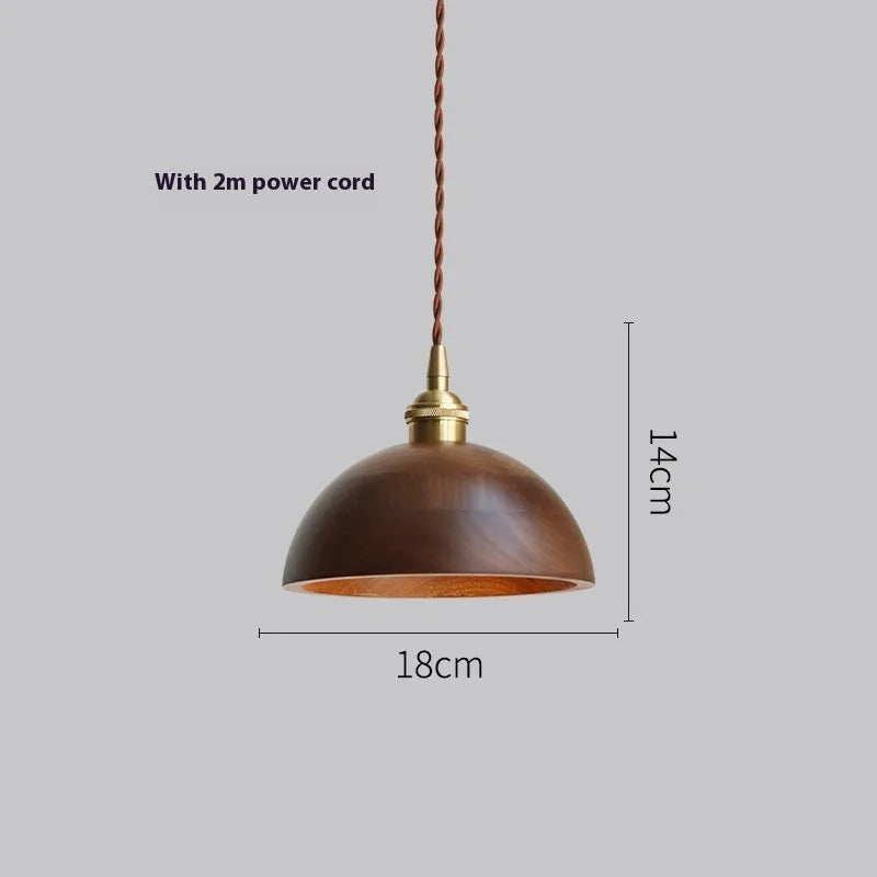 Black walnut and copper single-head droplight chandelier with E27 fitting