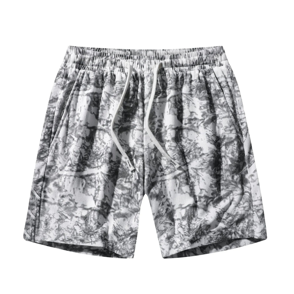Men's camouflage pattern corduroy athletic shorts with high waist and straight leg design