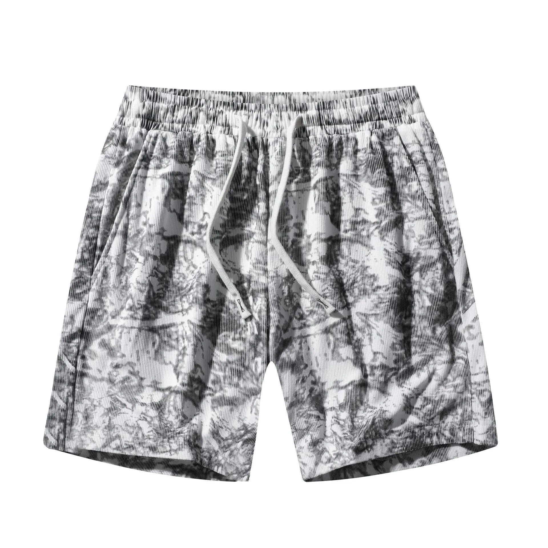 Men's camouflage pattern corduroy athletic shorts with high waist and straight leg design