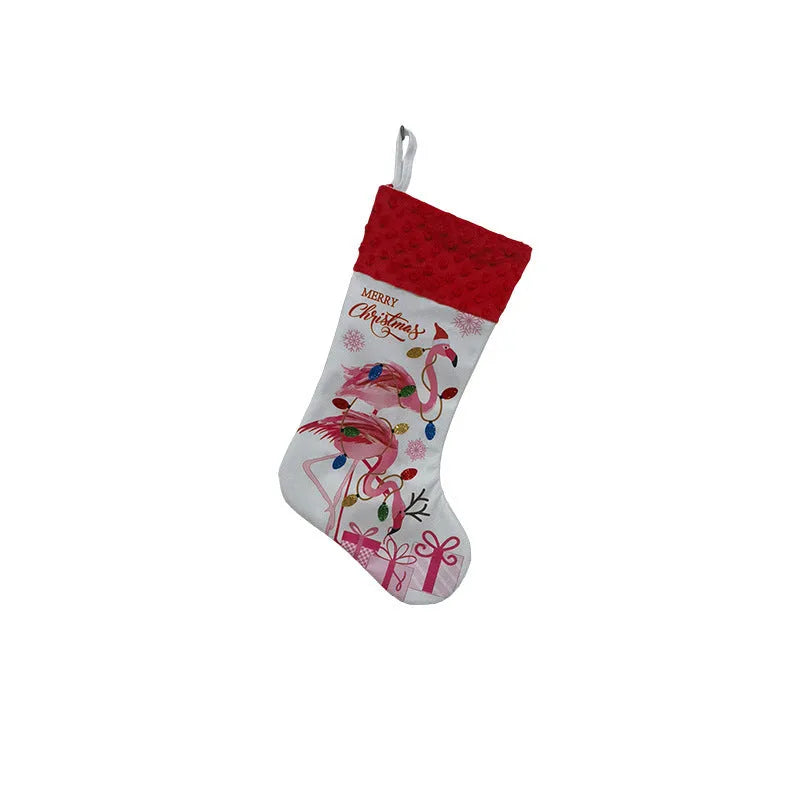 Flamingo pattern Christmas stocking decoration measuring 46 by 28 cm