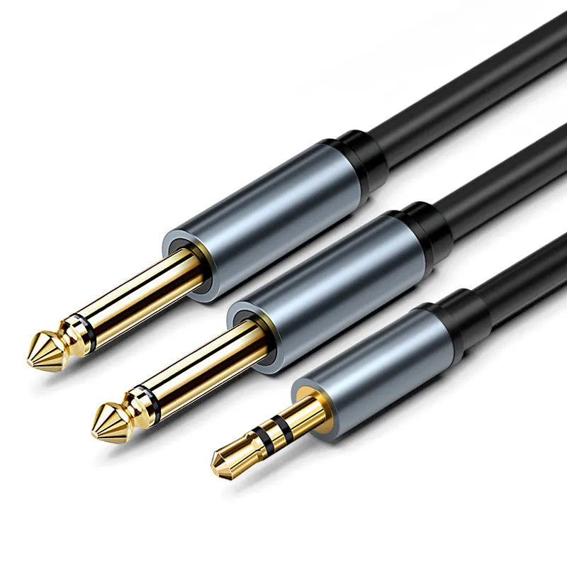 3.5mm to dual 6.35mm male audio cable with gold connectors