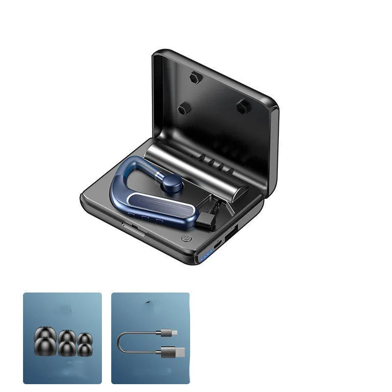 Black Bluetooth earphones with hanging ear design for running and driving activities