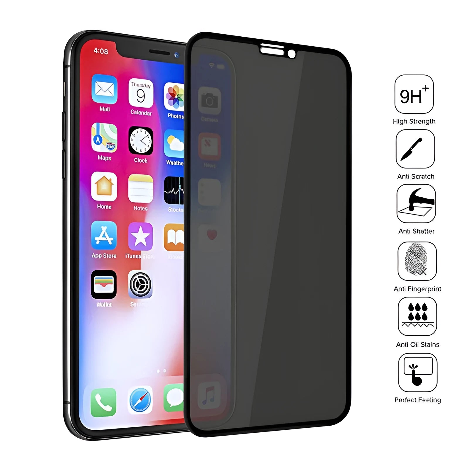 Black anti-peeping tempered glass screen protector for iPhone with HD clarity