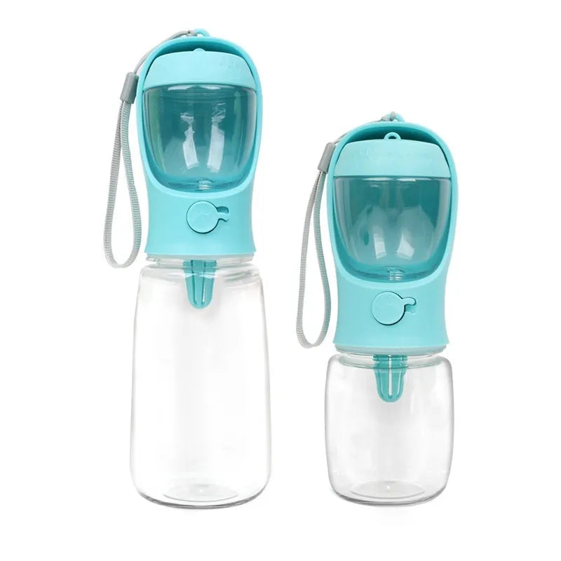 Blue plastic dual-use portable dog drinking cup with two-in-one design for outdoor hydration.