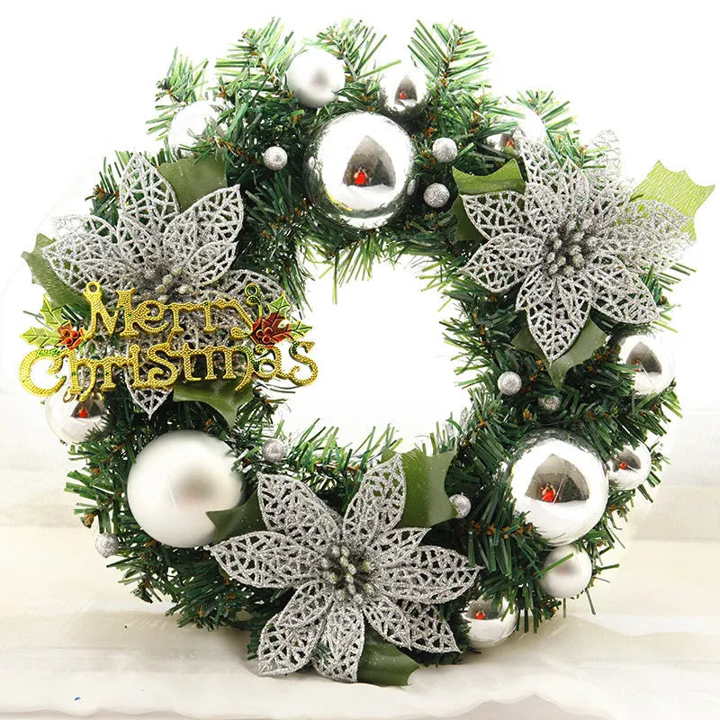 30cm multicolour plastic Christmas wreath with blue gold pink purple red and silver leaves for door decoration