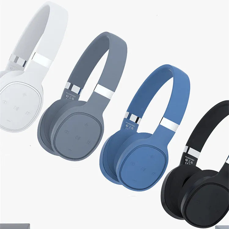 Wireless Bluetooth headset in black, blue, grey, or white colour with over-ear design
