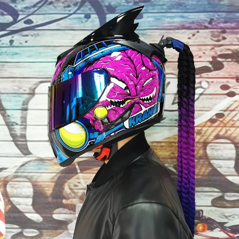 Dirty Braids full-face couples motorcycle helmet in ABS plastic with graphic design options