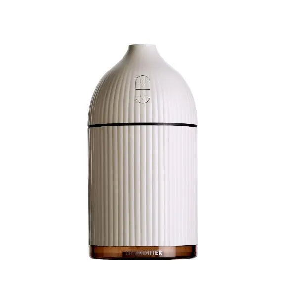 White ultrasonic aromatherapy diffuser with humidifier function and LED light, 80mm diameter