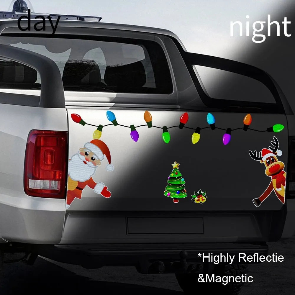 Christmas elk cartoon design magnetic car sticker with reflective threads in RFM025 colour