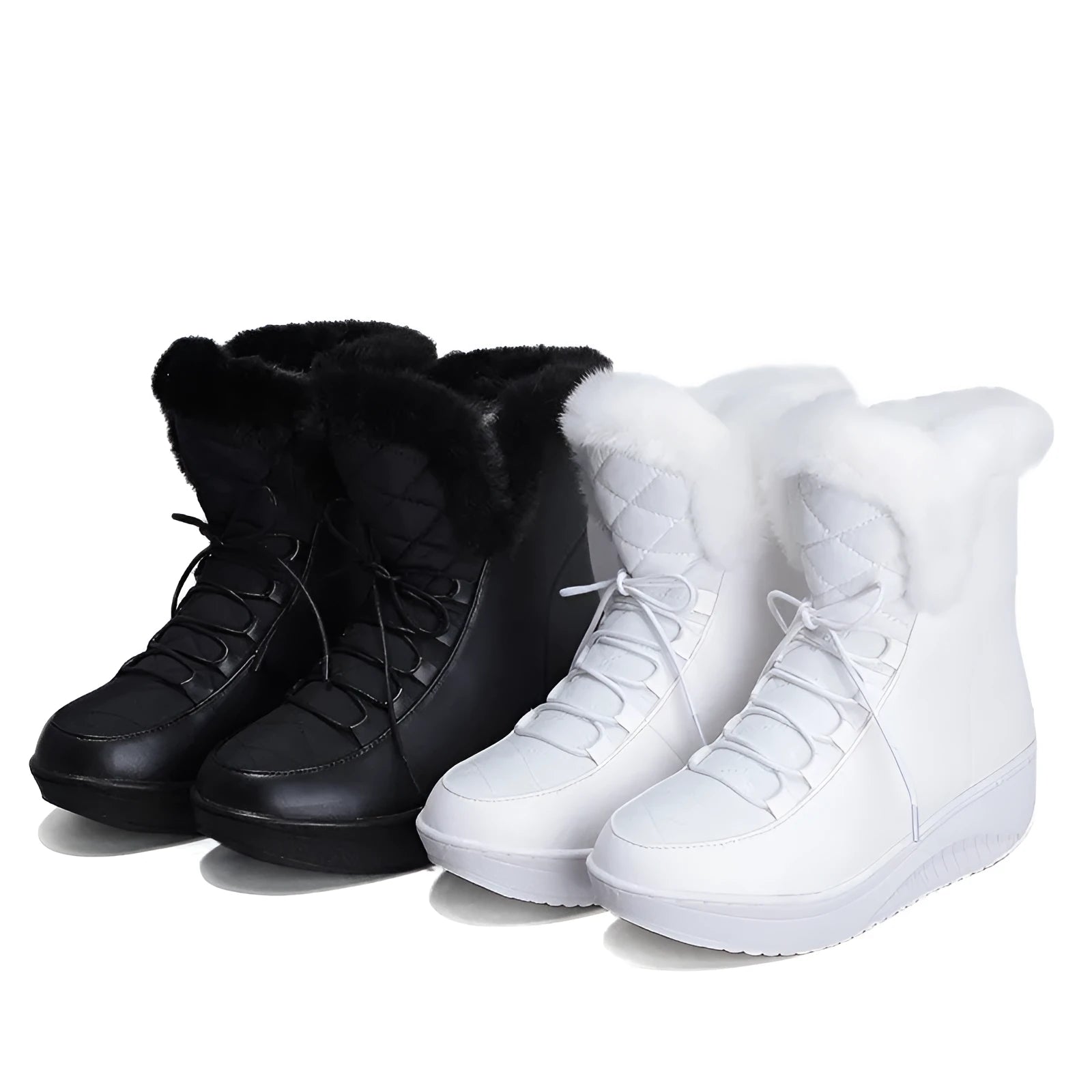 Women's black winter boots with lace-up closure and 3cm platform sole