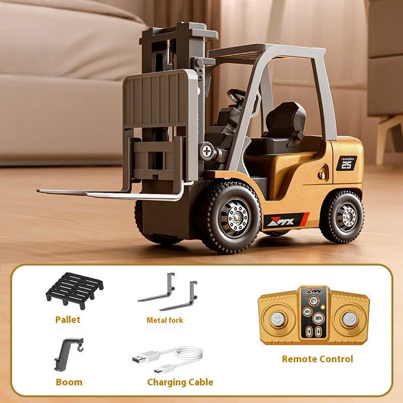 1:64 scale mini alloy forklift remote control toy with Bluetooth controller and cargo accessories