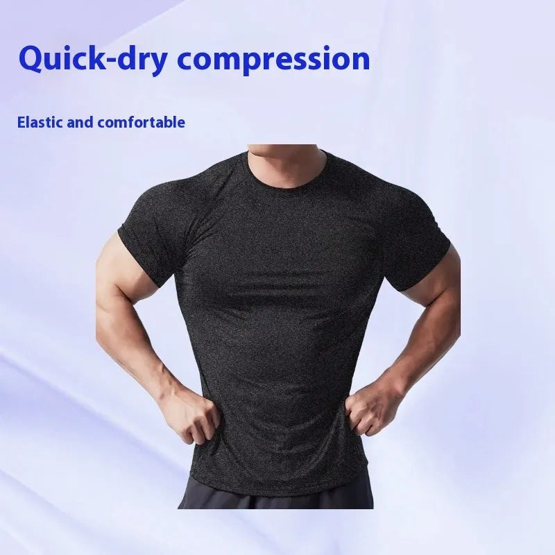 Men's quick-dry stretch running t-shirt in black, available in sizes S to 3XL