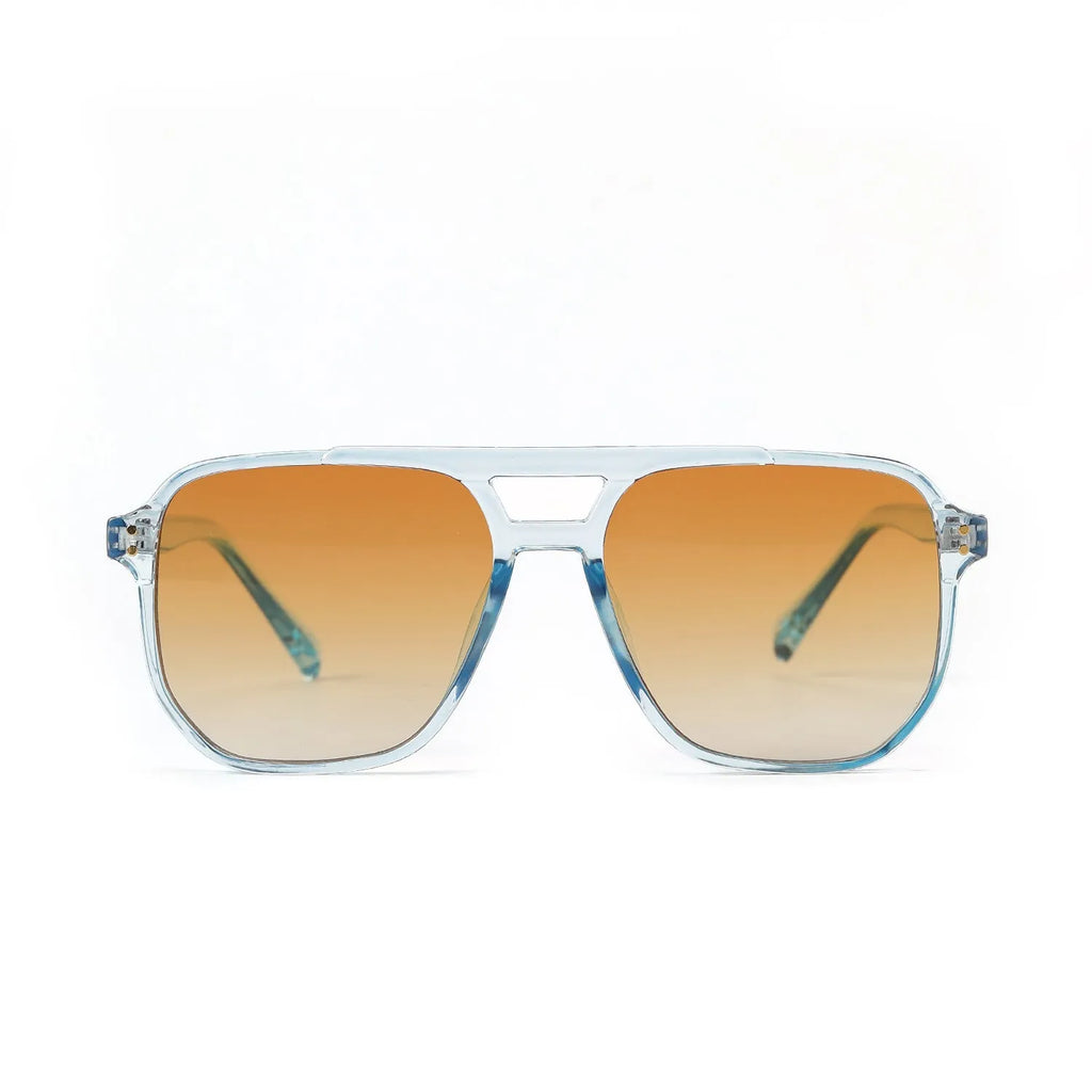 Square double beam fashion sunglasses with black PC frame and coloured AC lenses for UV400 protection