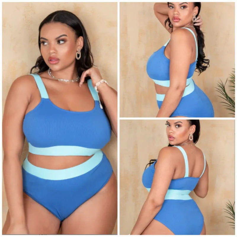 Women's high waist bikini set with triangle top in pure colour