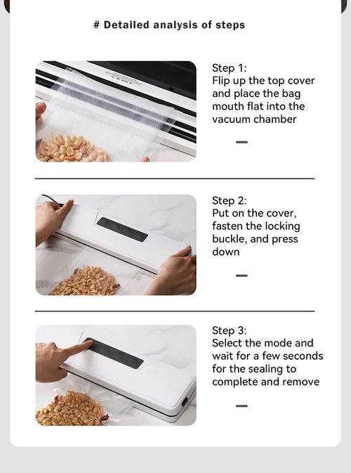 Compact white automatic vacuum sealer machine for household food preservation