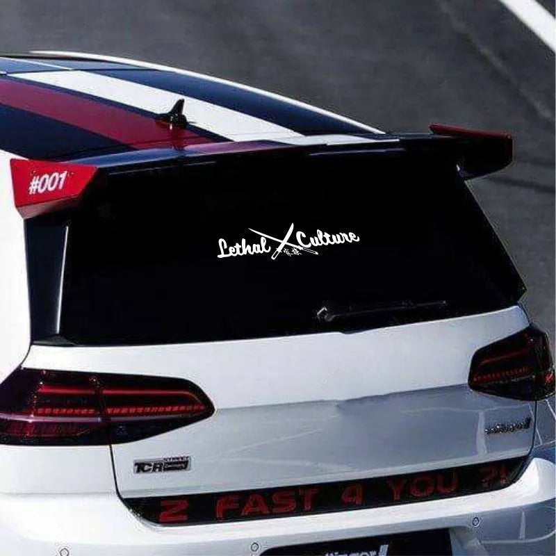 Car rear window family sticker with custom text in yellow or white colour options