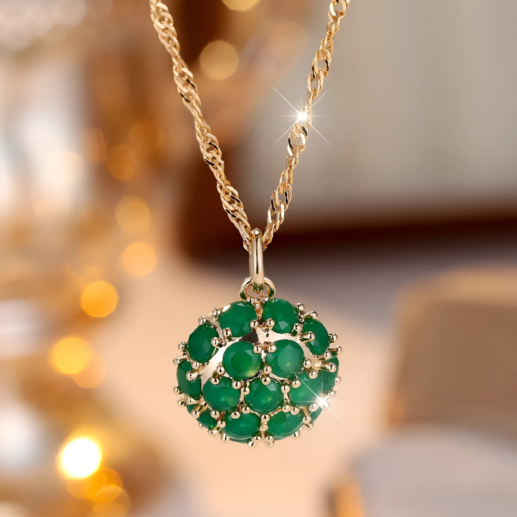 Champagne gold round emerald diamond pendant necklace on an adjustable 51-60cm copper chain.
