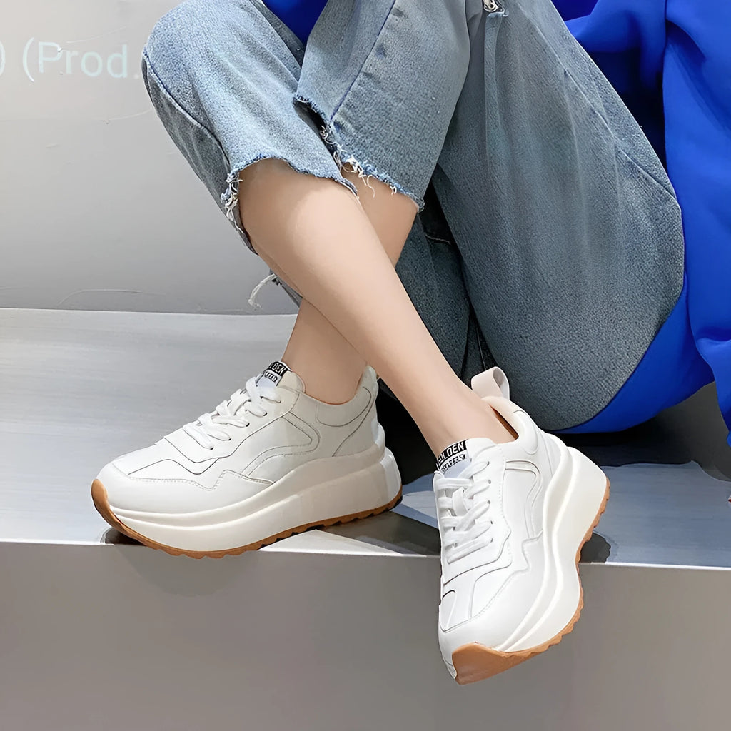 Women's white cattlehide leather casual sports shoes with mesh lining and cross-strap design