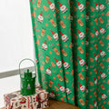 Green Christmas curtain with snowman and angel cartoon print, 1 metre wide
