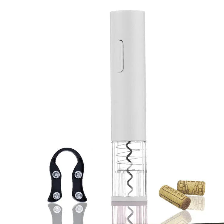 Black automatic electric wine bottle opener with foil cutter on a counter