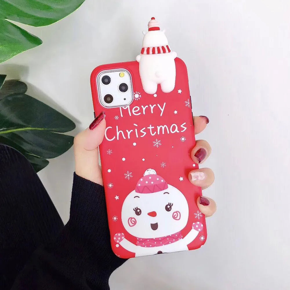 Red Christmas silicone phone case back cover for iPhone showing festive design