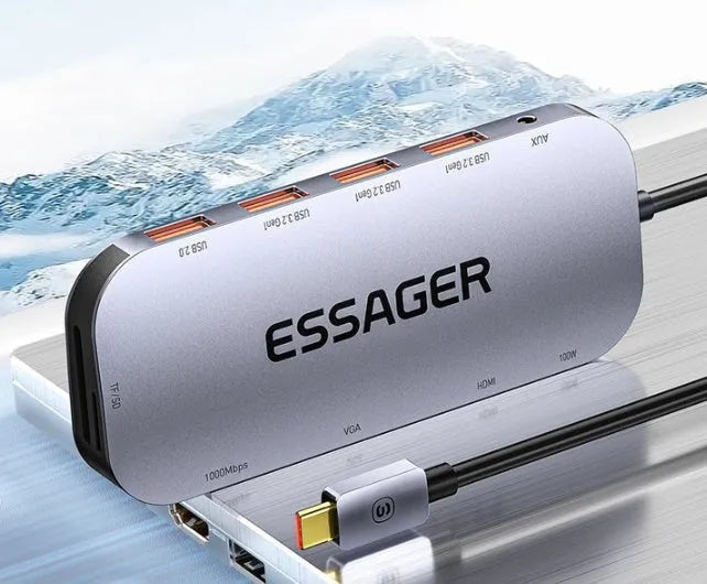 11-in-1 USB-C expansion docking station with Gigabit Ethernet port and a 20cm attached cable