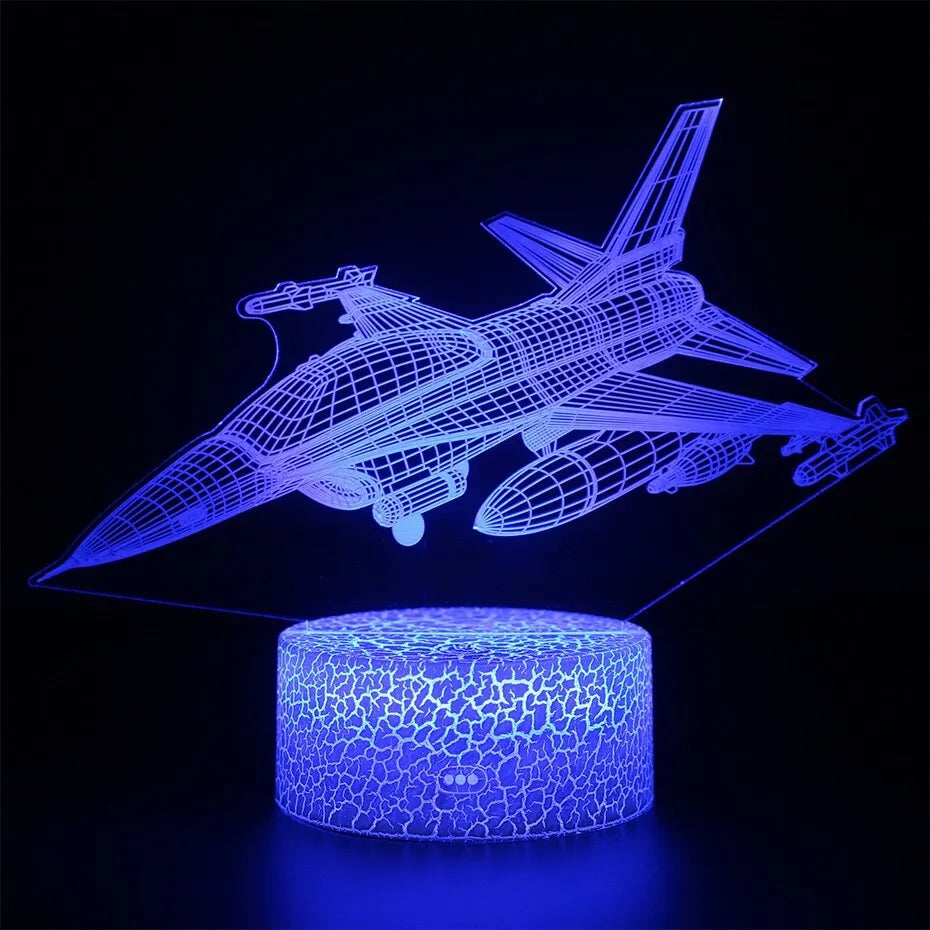 Cartoon aeroplane-shaped LED night light with touch control and acrylic shade.
