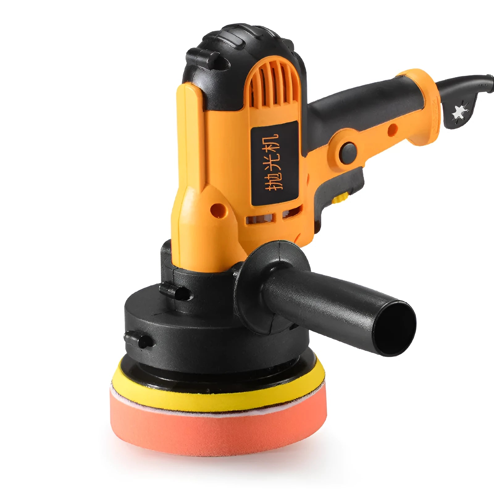 Yellow automotive polishing machine with 125mm disc diameter and copper metal plastic construction