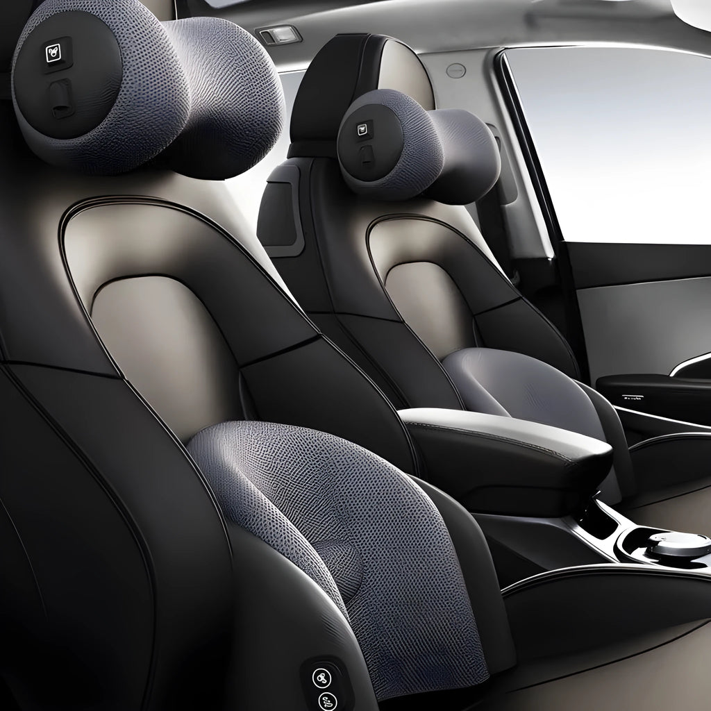 Car massage cushion with memory cotton construction for headrest and lumbar support on car seat