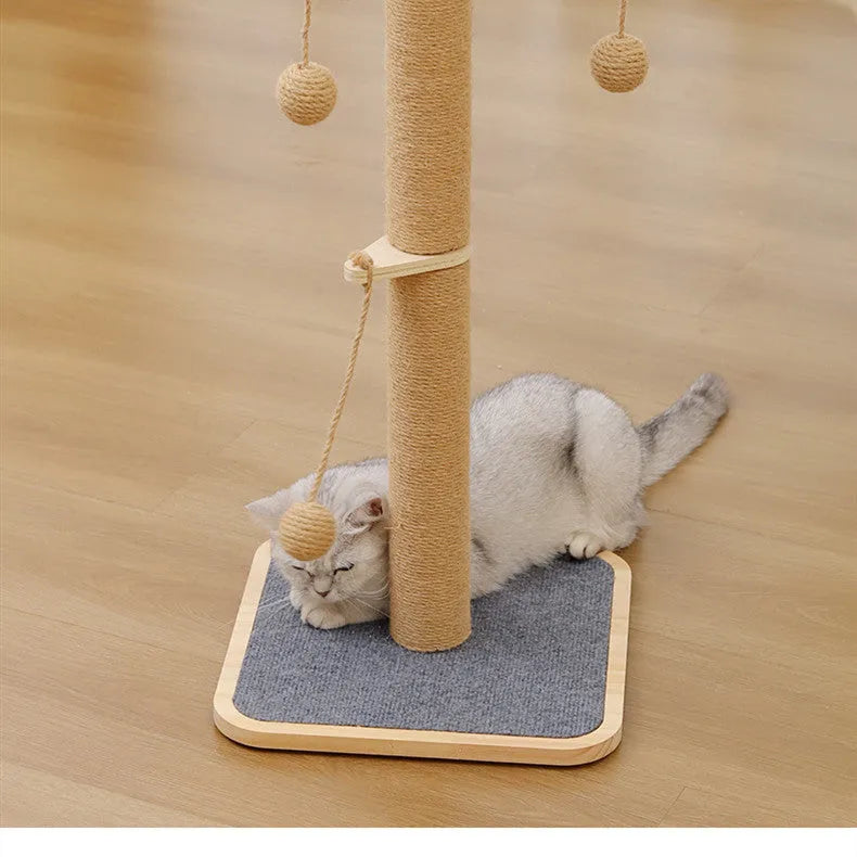 Scratch-resistant cat climbing frame with windmill hanging ball toy on pine wood structure