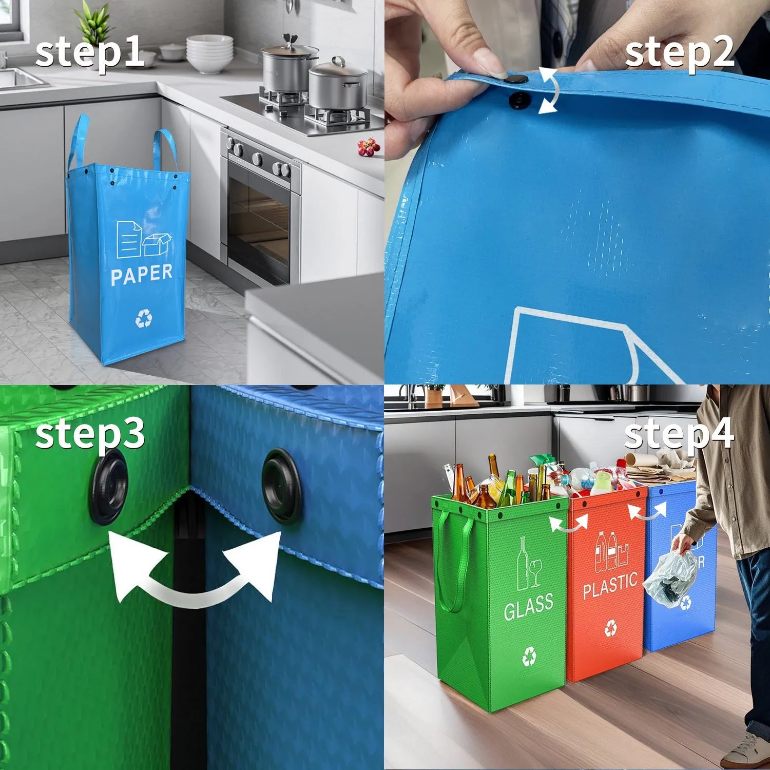 Blue 40-litre rectangular PP plastic household dustbin with a dustbin liner inside.