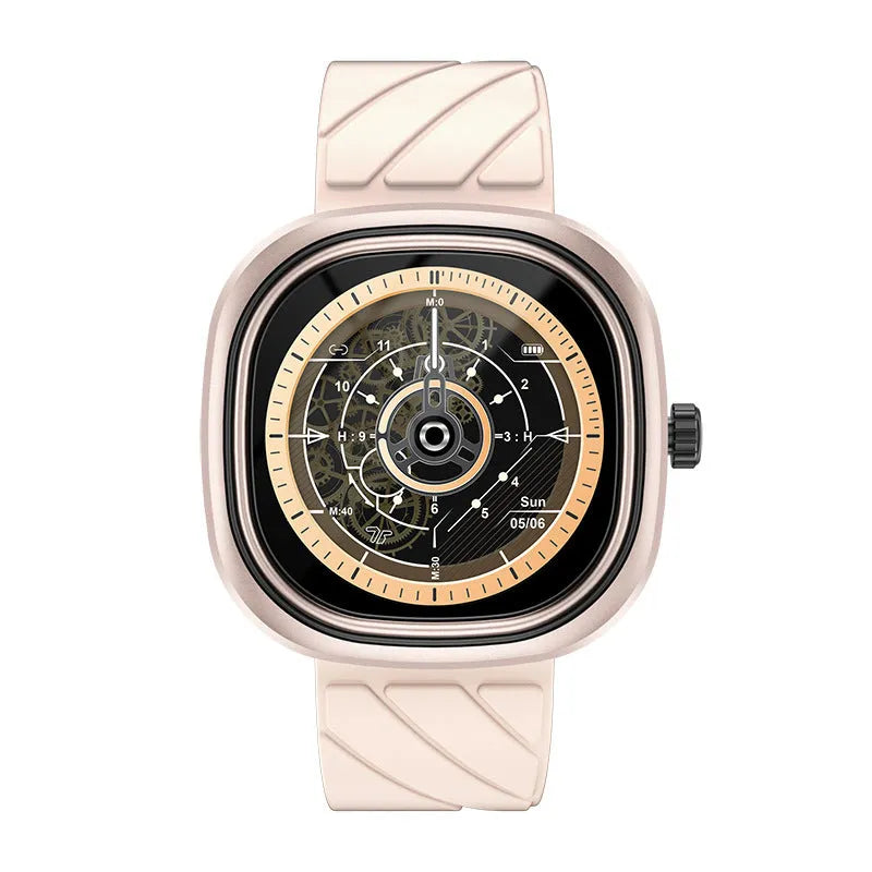 Square Bluetooth smart sports watch with 1.32 inch touchscreen on silicone wristband