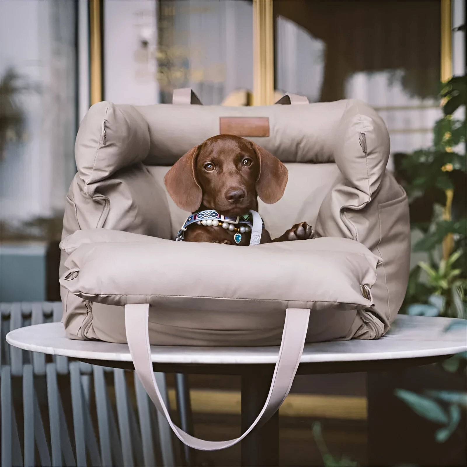 Green waterproof pet car nest bed with removable washable cover for dogs, dimensions 55x50x45cm