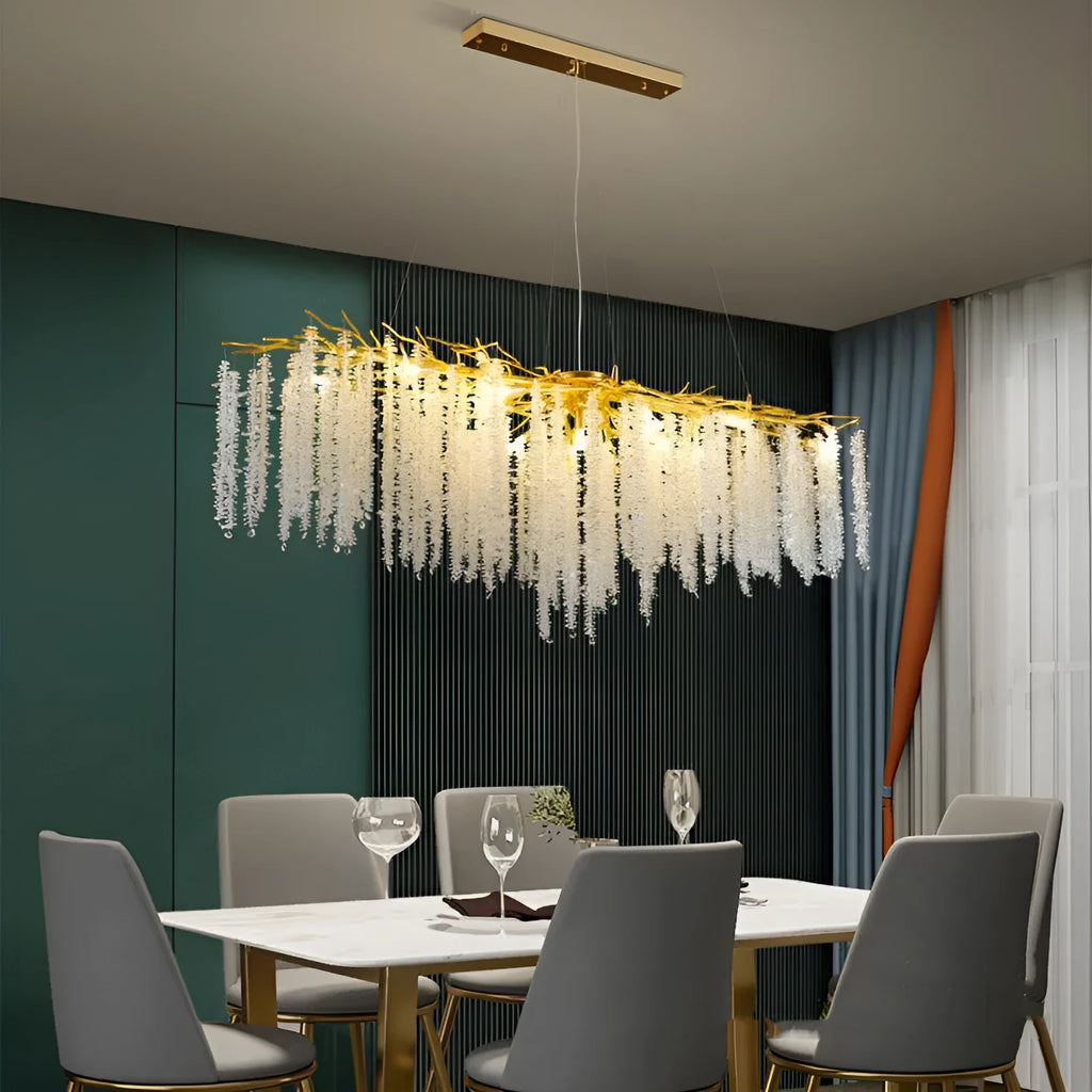 Crystal chandelier with adjustable height and LED lighting in aluminum alloy frame